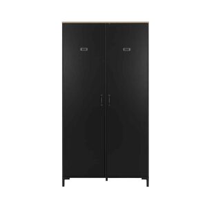 Manchester Kledingkast 2-deurs - Zwart/Eiken Look, een stijlvolle industriële kledingkast met zwarte afwerking en eiken accenten, perfect voor elke slaapkamer.