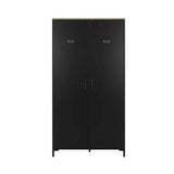 Manchester Kledingkast 2-deurs - Zwart/Eiken Look, een stijlvolle industriële kledingkast met zwarte afwerking en eiken accenten, perfect voor elke slaapkamer.