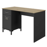 Manchester Bureau 1 Deur 1 Lade - Zwart/Eiken Look, industrieel design met eiken blad en zwart frame, voorzien van lade en deur, perfect voor werk- of gamekamer.