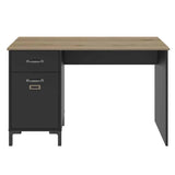 Manchester Bureau 1 Deur 1 Lade met zwart frame en eiken look, voorzien van praktische lade en deur, ideaal voor een industriële werk- of gamekamer.