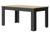 Manchester Eettafel - Zwart/Eiken Look 160/200x90cm, uitschuifbare industriële tafel met mat zwarte poten en spaanplaat tafelblad, ideaal voor grote gezelschappen.