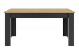 Manchester Eettafel - Zwart/Eiken Look met zwarte industriële poten en uitschuifbaar tafelblad, geschikt voor meerdere personen. Ideaal voor huiselijke bijeenkomsten.