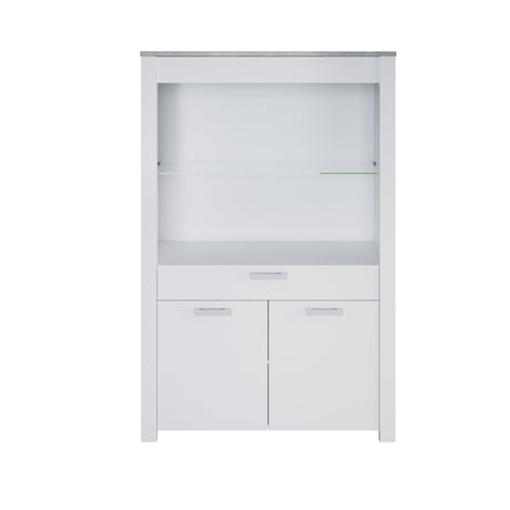 Vitrinekast Floride - Betonlook 173cm met glazen planken en melamine top, geschikt voor elke ruimte, te koop bij Furndaily.
