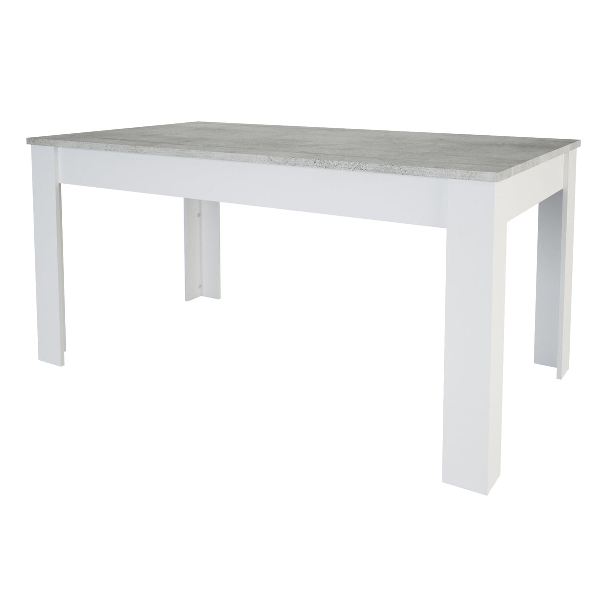 Eetkamertafel Floride - Wit met grijs melamine blad, afmetingen 77x90x160 cm, perfect te combineren met Floride vitrine kast of dressoir.