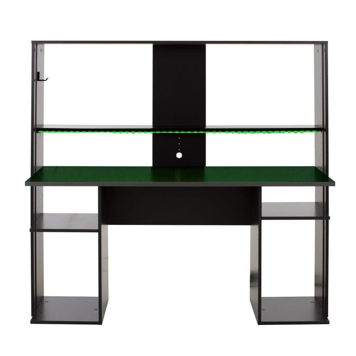 Game bureau STREAM 157cm - Zwart, een praktisch gaming bureau met RGB LED-strip, koptelefoonhouder, verstelbare schermstandaard en goede ventilatie. Perfect voor elke gamingsetup.