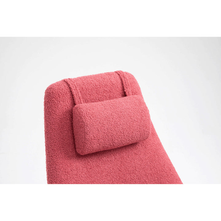 Aemely® Schommelstoel Papa in roze teddy stof met zwarte poten, voorzien van een kussen, ideaal voor de babykamer met comfortabel zitcomfort.