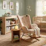 Aemely® Schommelstoel Mama - Beige Imitatiebont & Blank Hout