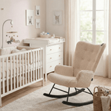 Aemely® Schommelstoel Mama - Beige Teddy & Zwart Hout