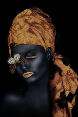 Glasschilderij 80x120cm Woman with golden head scarf