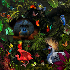 Glasschilderij 80x80cm Tropische jungle dieren II