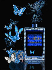 Glasschilderij met goudfolie 60x80cm YSL parfum fles - Blauw
