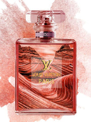 Glasschilderij met goudfolie 60x80cm LV perfume bottle - Red