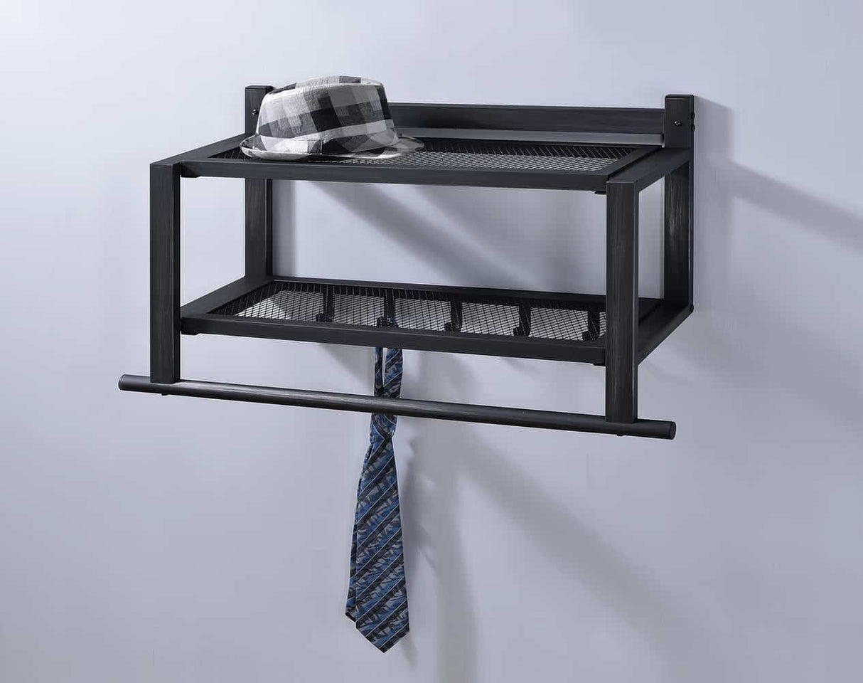 Kapstok - Inox 'Graphite 15' industrieel, metalen ontwerp met grafiet coating, industriële uitstraling met haakjes en rails, ideaal voor jassen en tassen op een plank.