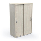 Kast Met 2 Schuifdeuren, eigentijdse witte kast met zilveren handgrepen, biedt optimale opslag met verstelbare planken. Geschikt voor elk interieur.