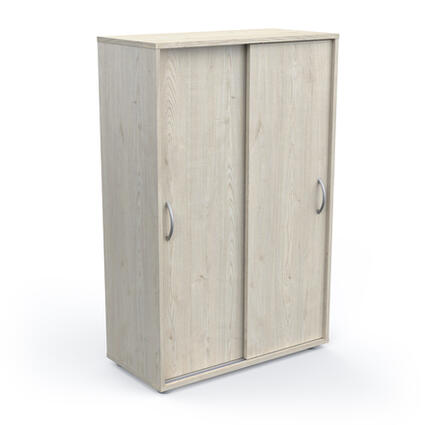 Kast Met 2 Schuifdeuren, eigentijdse witte kast met zilveren handgrepen, biedt optimale opslag met verstelbare planken. Geschikt voor elk interieur.