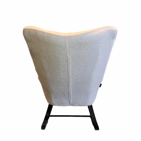 Aemely® Schommelstoel Mama met witte teddy schaapjesstof, zwarte metalen frame en beukenhouten poten, perfect voor comfort in baby- of woonkamer.
