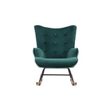 Aemely® Schommelstoel Steerne met groene velvet bekleding, houten poten en stalen frame, biedt elegant comfort en stijlvol design.