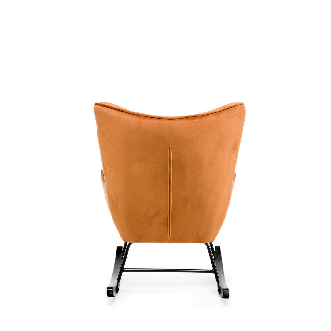 oranje koper schommelstoel met zwarte poten