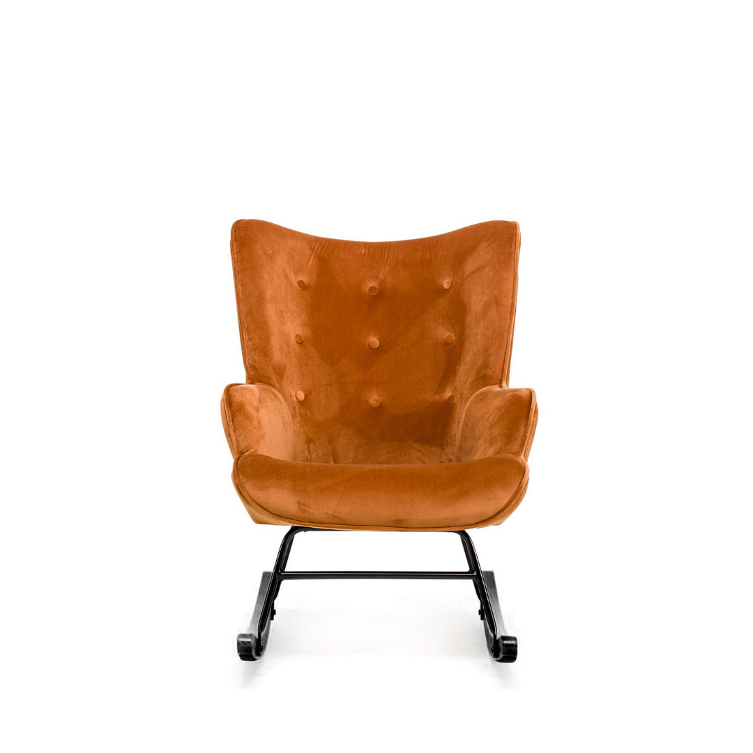 oranje koper schommelstoel velvet voor de babykamer