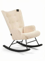 Aemely® Schommelstoel Mama - Beige Teddy & Zwart Hout
