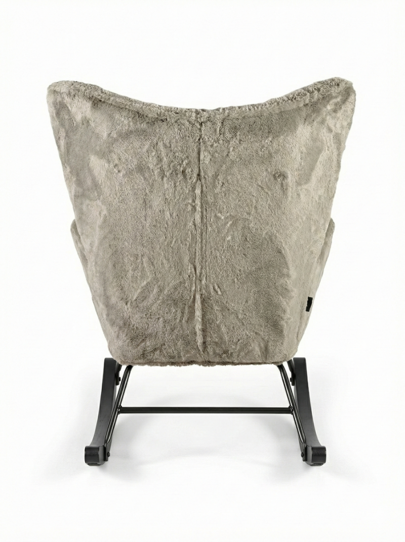 Aemely® Schommelstoel Mama - Olijf Groen Imitatiebont & Zwart Hout