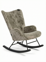 Aemely® Schommelstoel Mama met groene imitatiebont bekleding, zwart metalen frame en houten poten, ideaal voor babykamer of als blikvanger in de woonkamer.