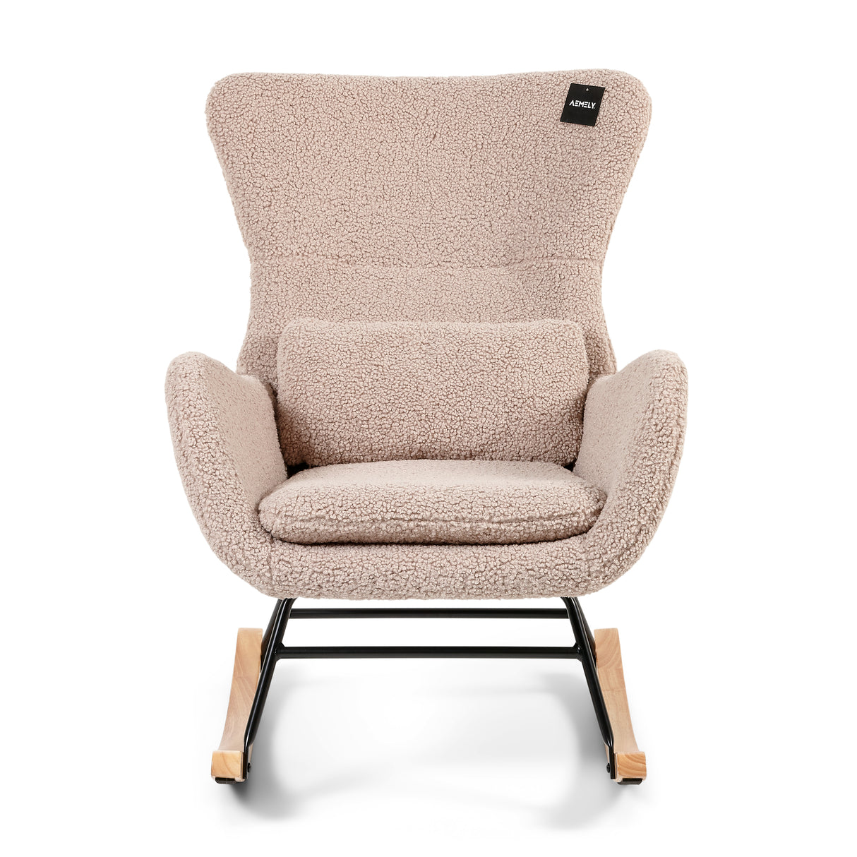 Aemely® Schommelstoel Nord - Beige Taupe Raw Teddy & Blank Hout