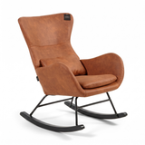 Aemely® Schommelstoel Nord - Cognaq Microvezel & Zwart Hout