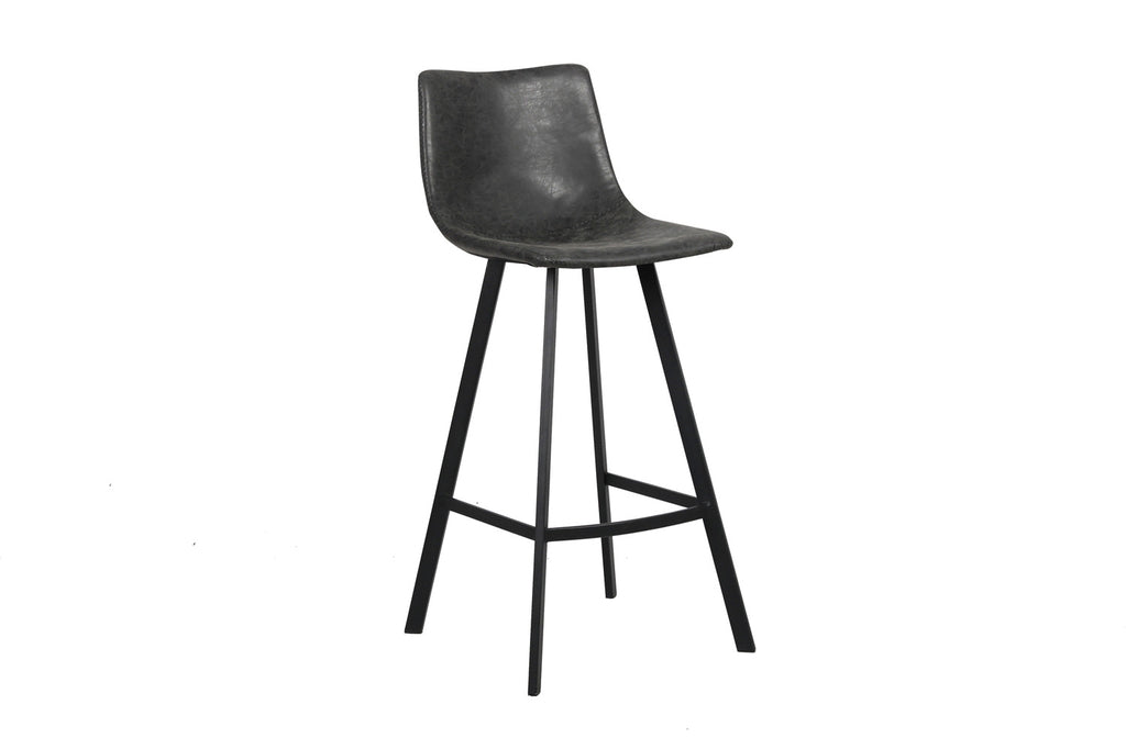 Barkruk 'Ozan' PU Zwart, industrieel design met zwarte metalen poten en ergonomische zitting, ideaal voor moderne interieurs en bartafels.