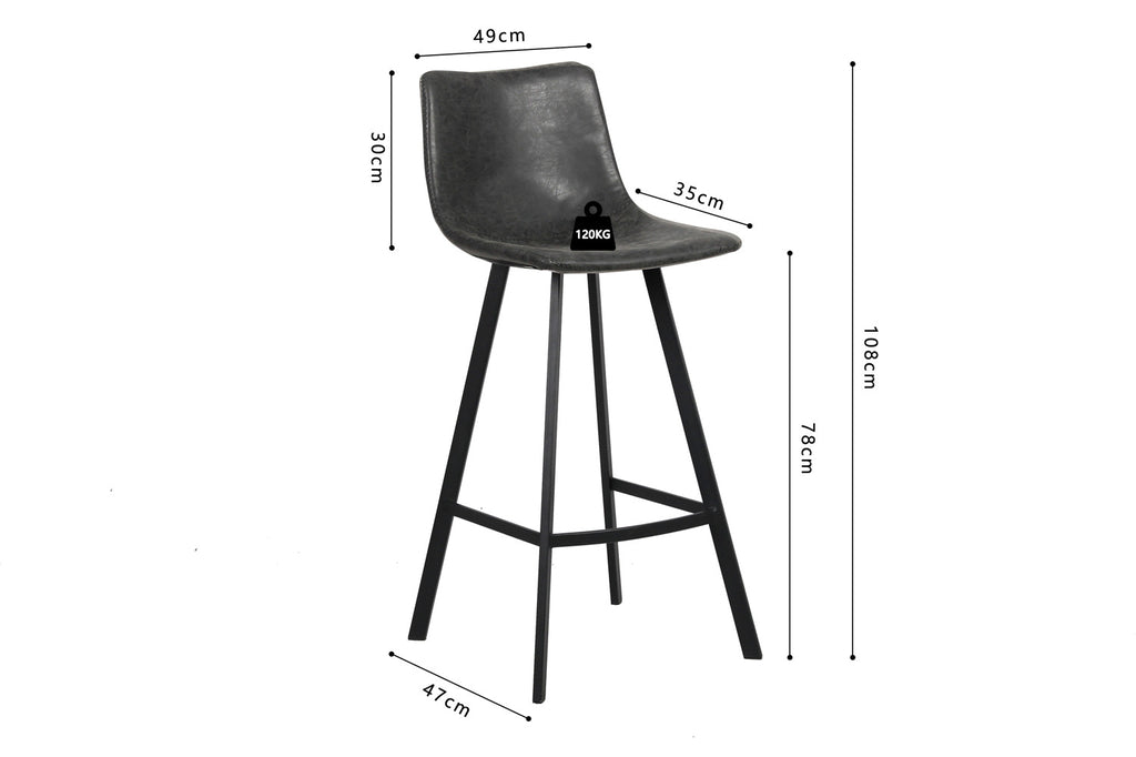 Barkruk 'Ozan' PU Zwart, industrieel design met zwarte PU-leer zitting en stevig metalen onderstel, ergonomisch voor comfort, perfect voor bartafels.