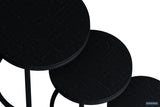 Bijzettafel / Salontafel 'Plano' 3-delig, stapel van ronde zwarte tafels met metalen structuur en exotisch mango houten blad.