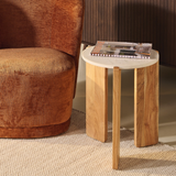 Bijzettafel Lilo - Lichtbruin Acacia & Beige Marmer