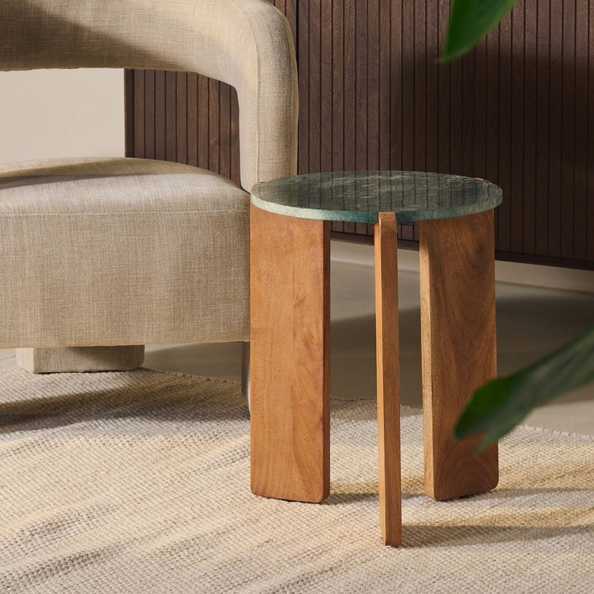 Bijzettafel Lilo - Walnoot Acacia & Groen Marmer