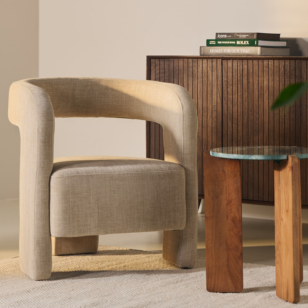 Bijzettafel Lilo - Walnoot Acacia & Groen Marmer