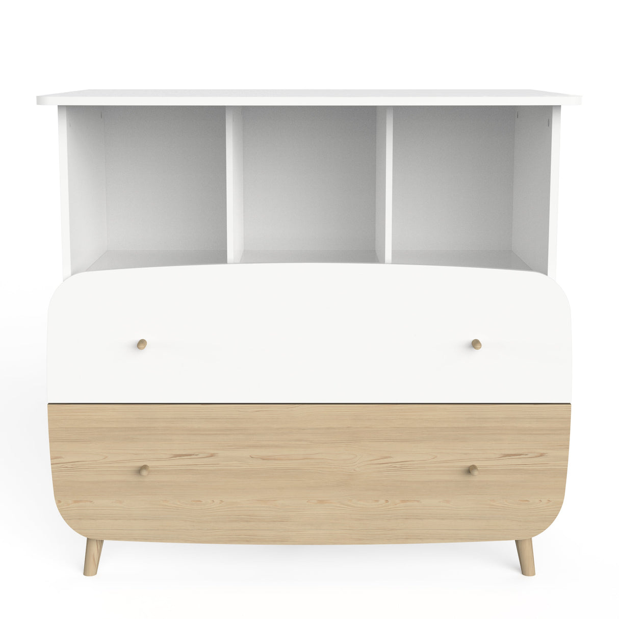 Commode Firmiana Wit, een stijlvolle en functionele ladekast met twee planken, perfect voor de georganiseerde babykamer.