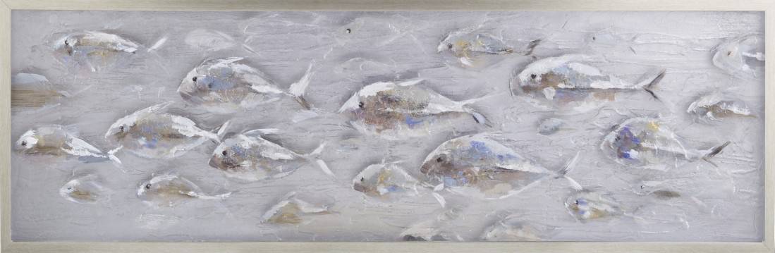 Olieverfschilderij acryl vissen 50x150 cm