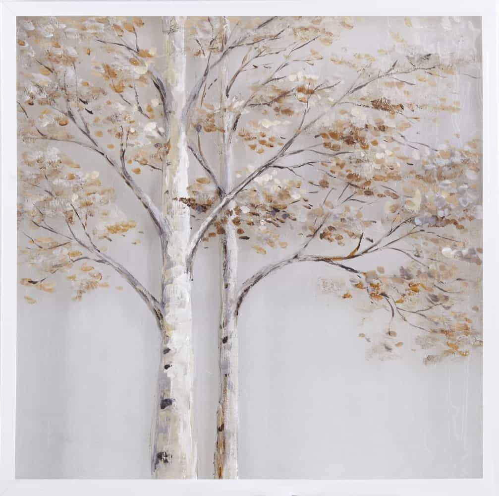 Olieverfschilderij acryl dubbele berkenboom 80x80 cm