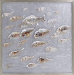 Olieverfschilderij acryl vissen 80x80 cm