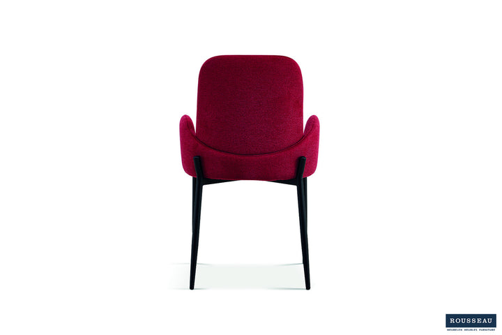 Stoel 'Bilbao' in rood, met zwarte metalen poten en armleuningen, twee per doos.