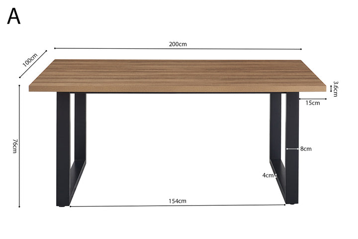 Tafel 'Alexander' 180 cm Decor Oude Eik met zwart metalen poten en MDF blad, geschikt voor diverse ruimtes.