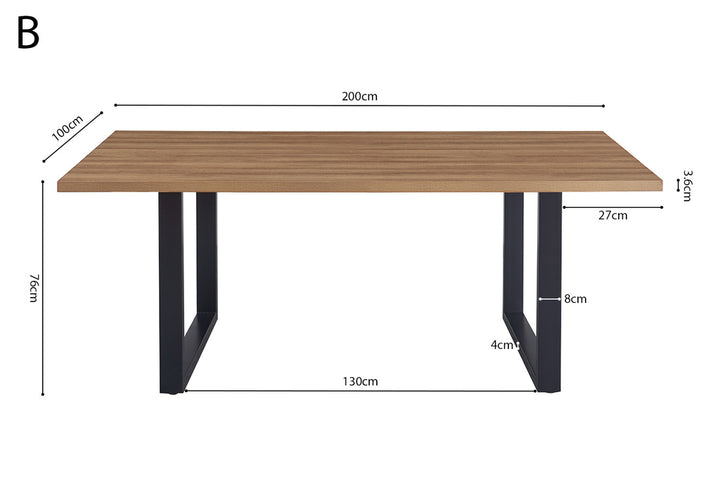 Tafel 'Alexander' 180 cm met zwart metalen poten en MDF blad in decor Oude Eik, geschikt voor elke ruimte in huis.