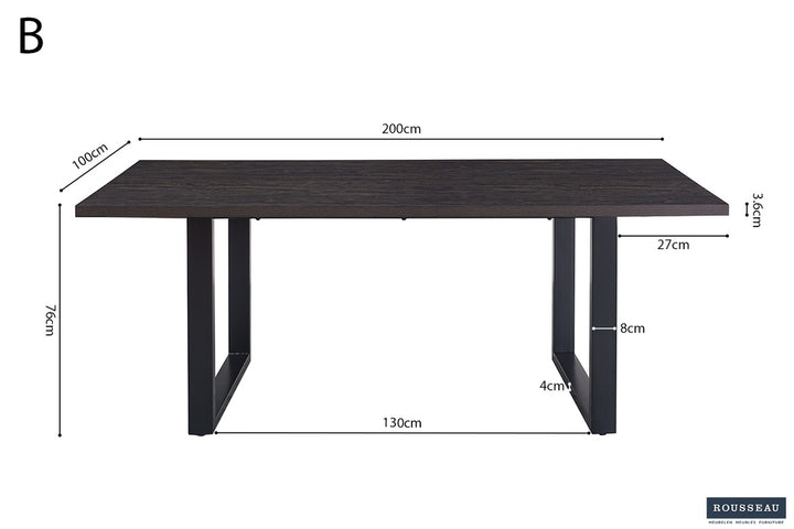 Tafel 'Alexander' 200 cm, donkerbruin decor, met poten van metaal 8x4 cm en MDF blad, perfect voor elke ruimte in huis.