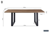 Tafel 'Alexander' 200 cm Decor Mango, met metalen poten 8x4 cm, MDF blad en ABS boord, toont een houtachtige oppervlakte en stevig metalen onderstel.