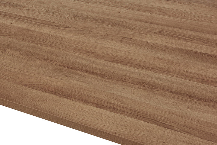 Tafel 'Alexander' 200 cm met MDF-blad in Oude Eik decor, close-up toont houtnerf details van het oppervlak.