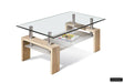 Salontafel 'Alana' Decor Sonoma, een stijlvolle glazen tafel met metalen poten en een tijdschrift erbovenop. Gemaakt van MDF, spaanderplaat en gehard glas van 8mm.