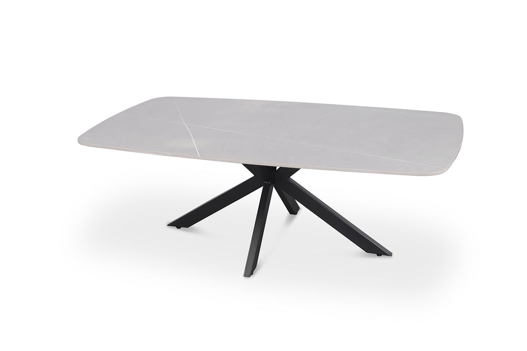 Salontafel 'Apollo' 130 cm, Deens ovaal ontwerp met zwart metalen poten en een grijs stenen blad.