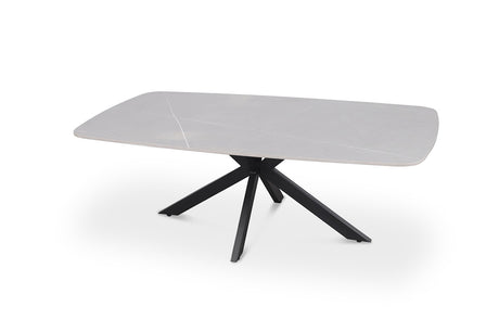 Salontafel 'Apollo' 130 cm, Deens ovaal ontwerp met zwart metalen poten en een grijs stenen blad.
