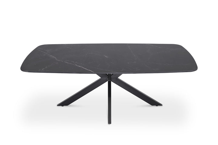 Salontafel 'Apollo' 130 cm, ovaal design met zwart stenen blad en metalen structuur, geschikt voor moderne interieurs.