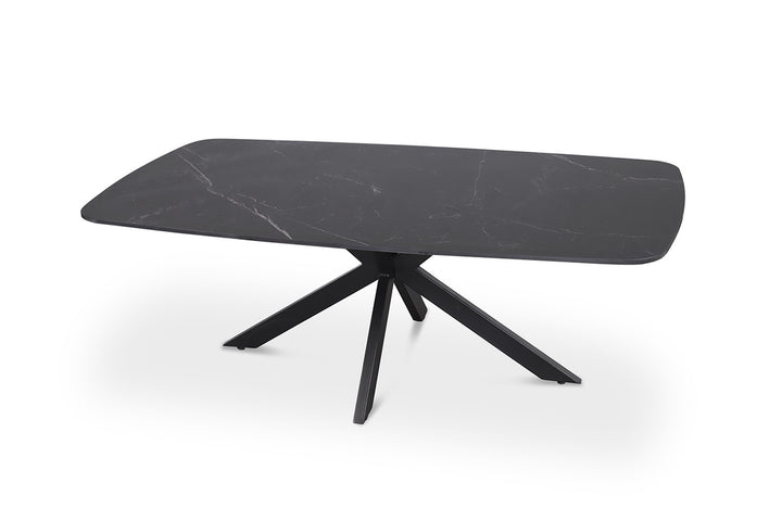 Salontafel 'Apollo' 130 cm, ovaal met zwart stenen blad en metalen structuur.