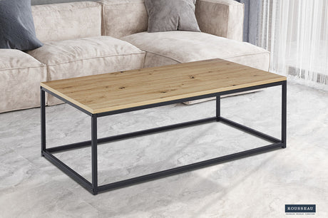 Salontafel 'Dallas' Decor Oude Eik, voor een bank, met structuur zandgevoel frame en MDF blad, ideaal voor moderne woonkamers.